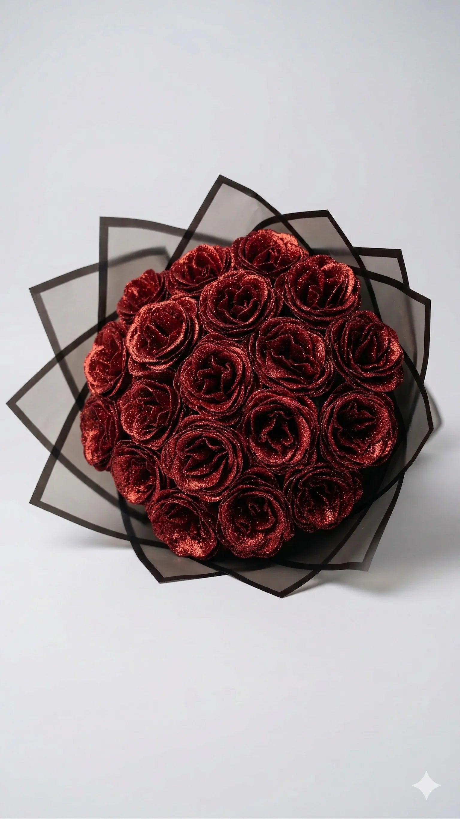 Vörös örök rózsa, csillogós rózsacsokor, romantikus ajándék alkalmakra